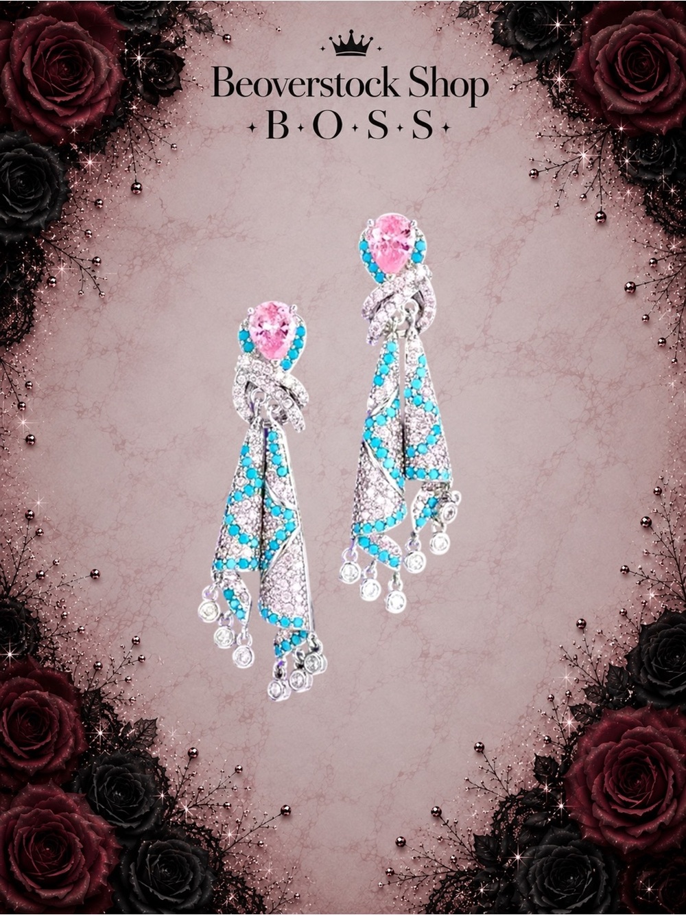New Exclusively Fancy Blue & Pink Zircon Statement Tassel Earrings